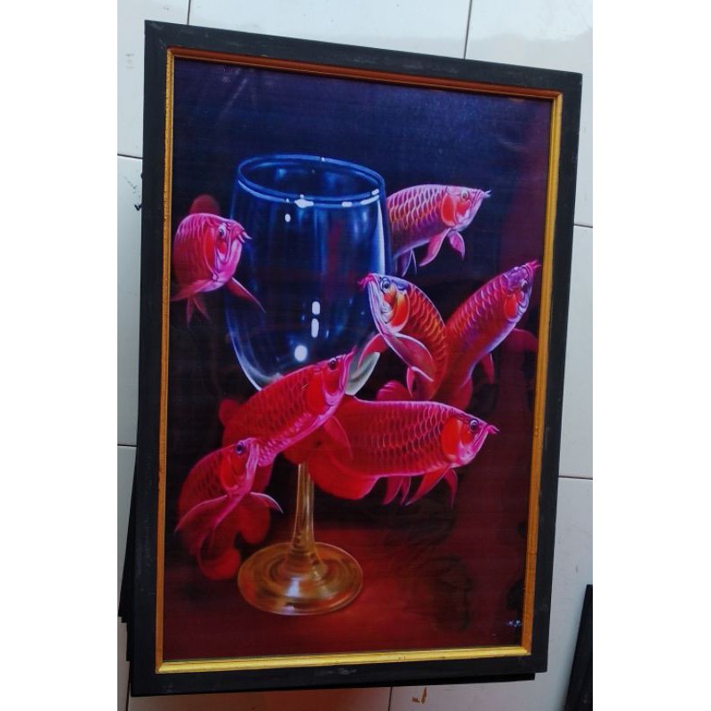 Jual Hiasan Dinding Lukisan Cetak Ikan Arwana Super Red Dan Gelas Kaca Plus Bingkai Ukuran 65×45 1997