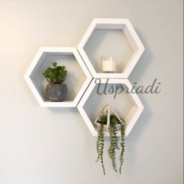 Jual 3 ITEM RAK HEXAGONAL SEGI 6 HEKSAGONAL RAK HIASAN DINDING KAYU ...
