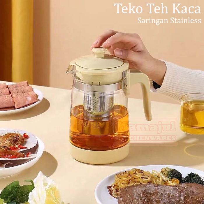 Jual Teko Teh Kopi Tea Pot Kaca Saringan Stainless Elegan 900 Ml Shopee Indonesia 3033