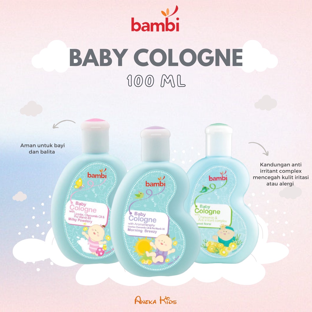 Jual Cologne Bayi Bambi Baby Cologne Breezy/Milky Powdery/Floral 100ml ...