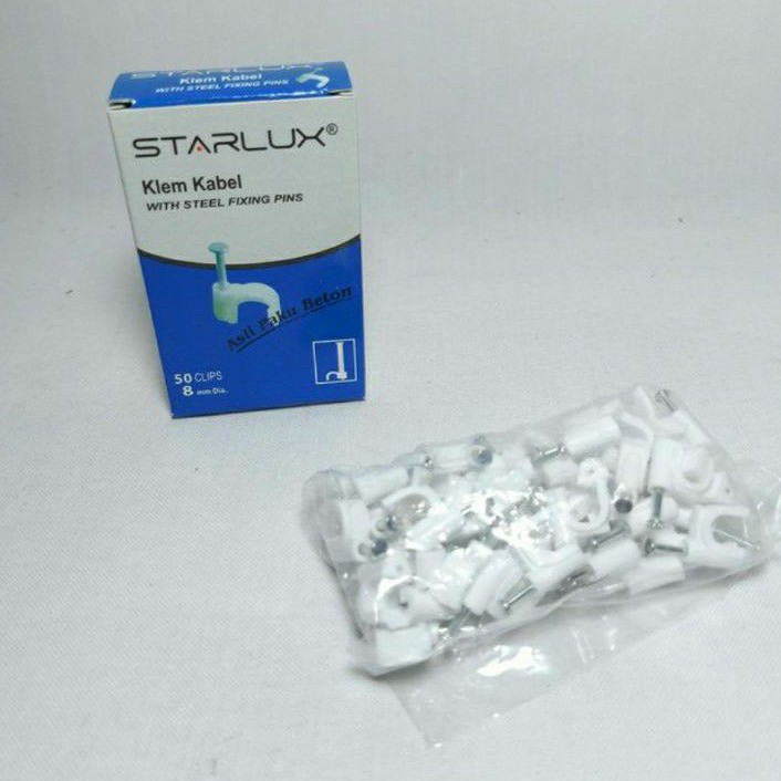 Jual Starlux Klem Kabel 8mm Paku Beton Asli isi 50 clips Warna Putih ...