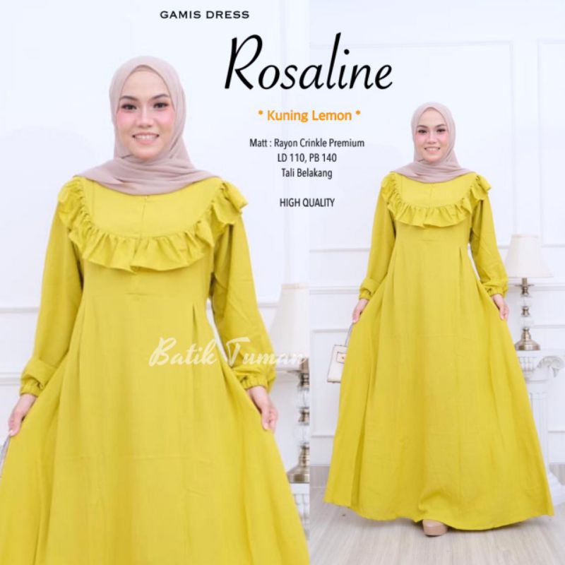 Jual Gamis Dress ROSALINE Kuning Lemon Bahan Rayon Crinkle Premium Tali ...