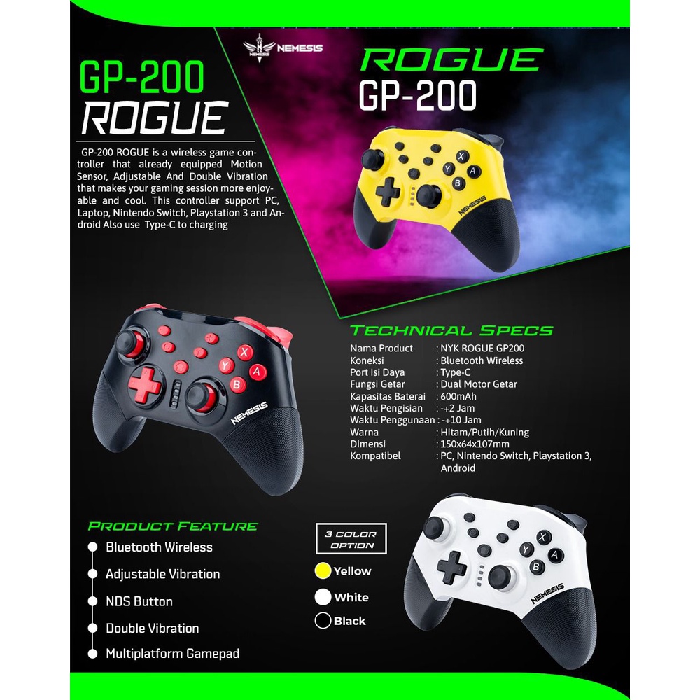 Jual NYK GP-200 Rogue GP200 Gamepad Bluetooth Dual Mode Gaming ...