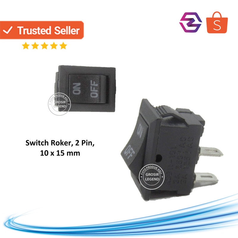 Jual Push button on off 2 pin roker switch kotak kecil 10x15 mm hitam ...