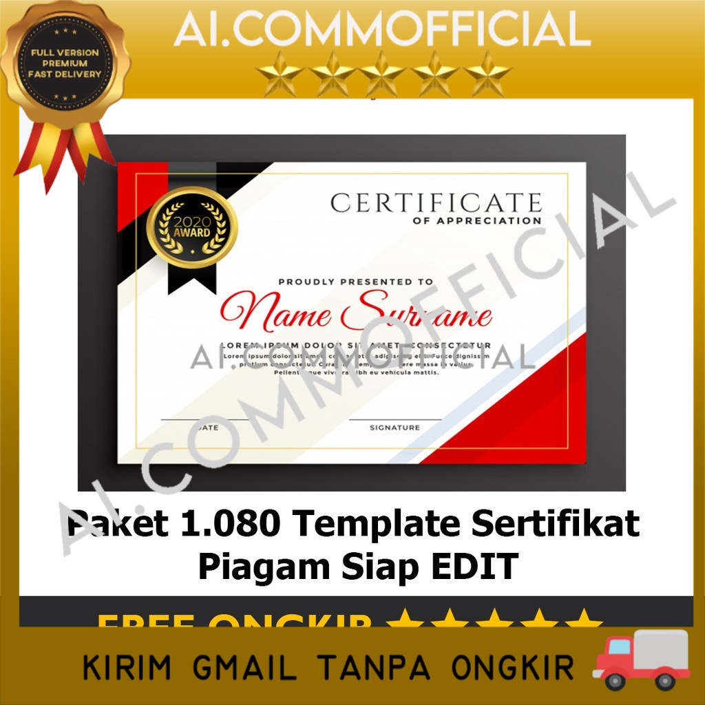 Jual Paket 1080 Template Sertifikat Piagam Certificate Terbaru Usaha