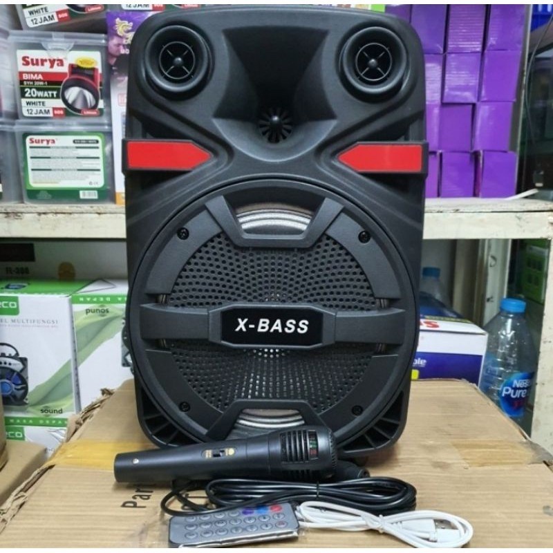 Jual COD SPEAKER BLUETOOTH PORTABLE KARAOKE 8'5 INCH FLECO F-8608 LED ...