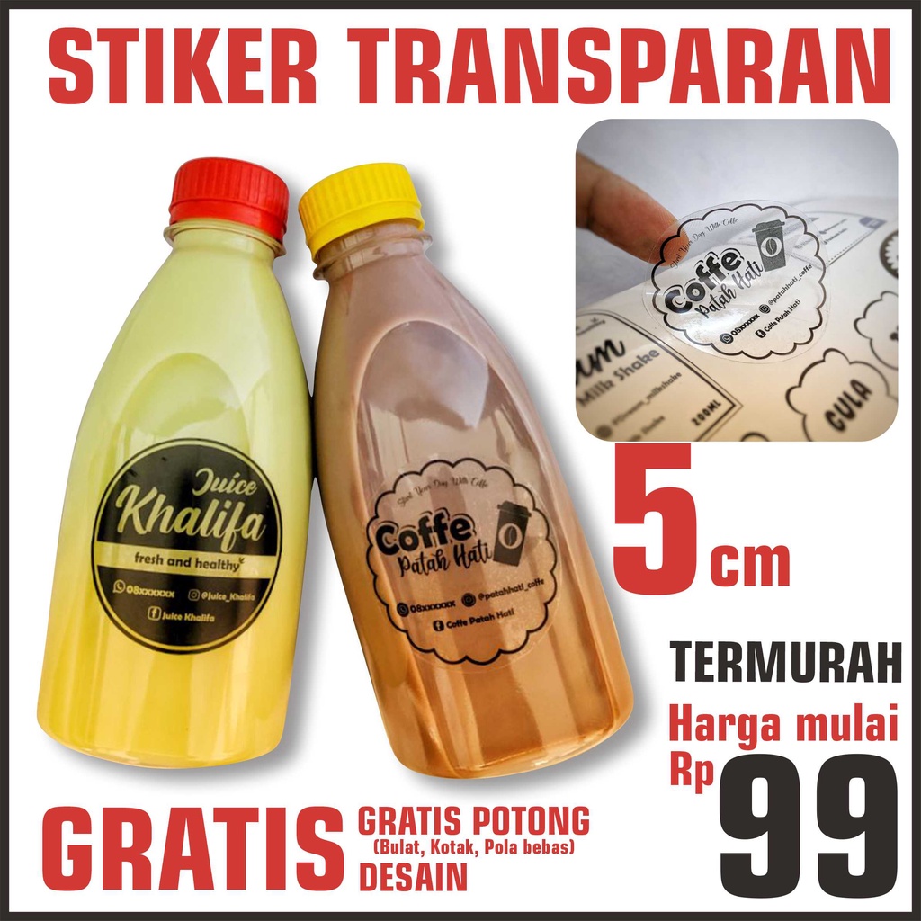 Jual Cetak Stiker Transparan 5 Cm Potong Bulat Label Nama Minuman Skincare Makanan Shopee 9972