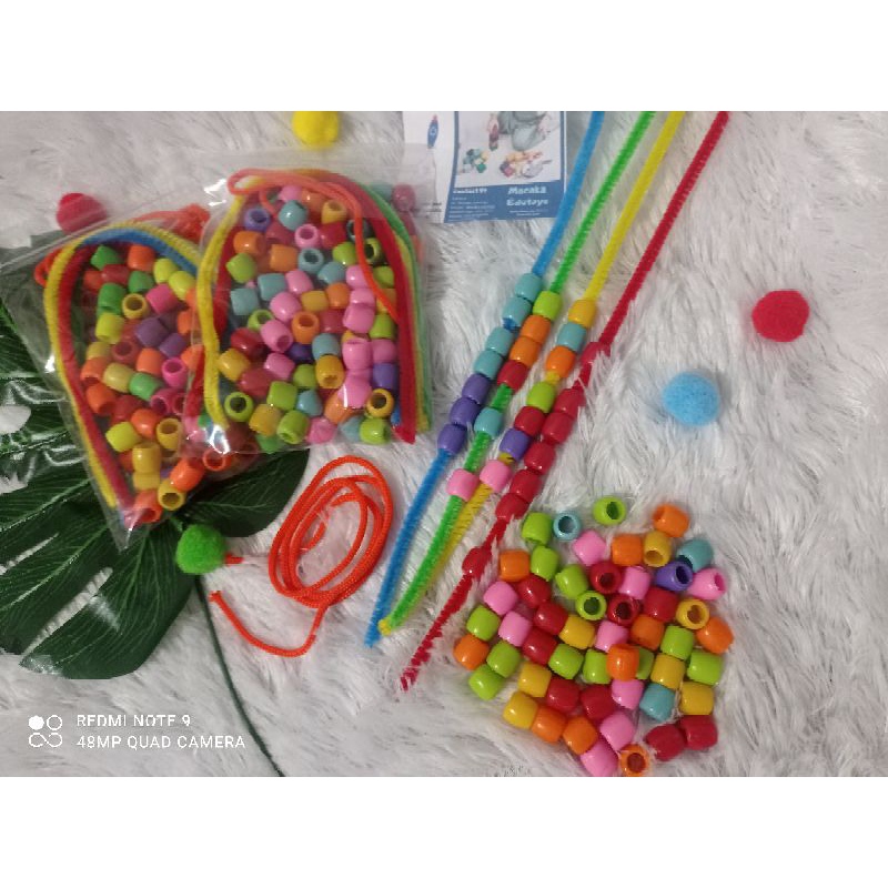 Jual (Lengkap)Meronce manik manik lubang besar 7 warna FREE tali+3 Pipe ...