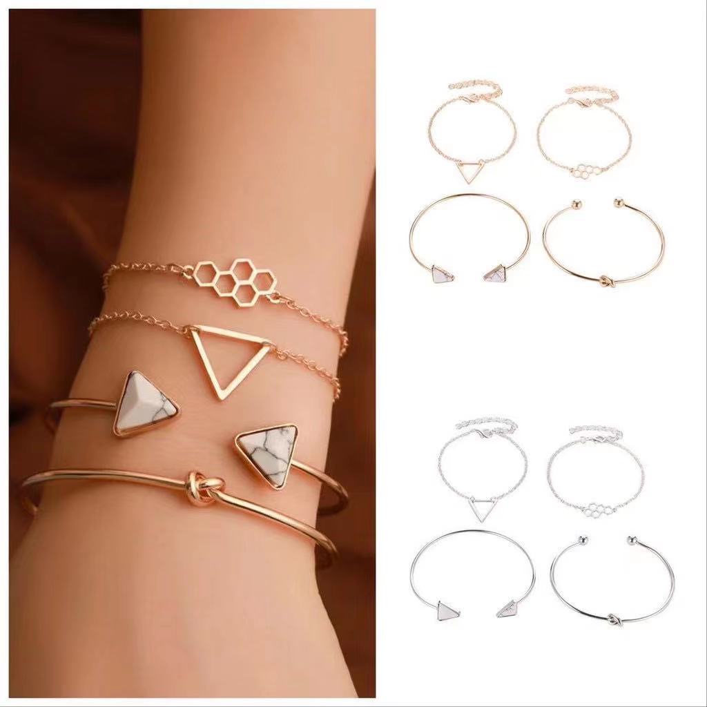 Jual 4pcs Gelang Bangle Wanita Gaya Geometri Segitiga Fashion