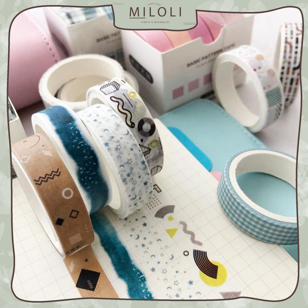 Jual [MILOLI] 5 Rolls BASIC GRAPHICS Pattern Washi Tape Decor Jurnal