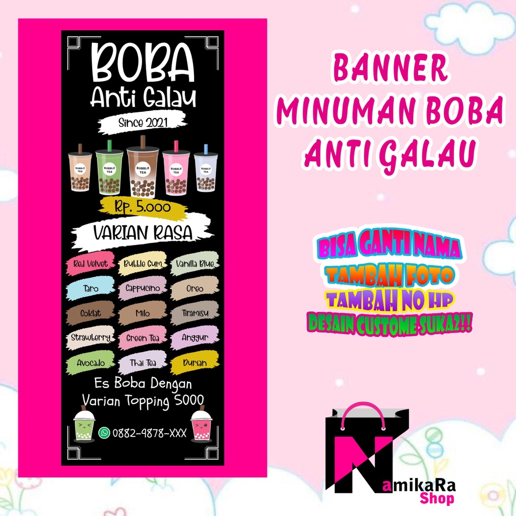 Jual Banner Spanduk Backdrop Minuman Boba Viral Anti Galau Cetak Spanduk Boba Murah Banner 0333