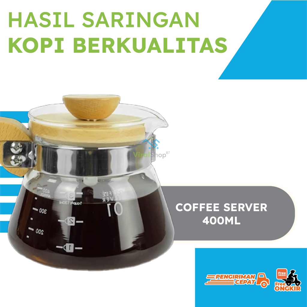 Jual Coffee Server 400ml Wood Olive Teko Kaca Teh Teko Kopi Model V60 Coffee Server 400ml 1168