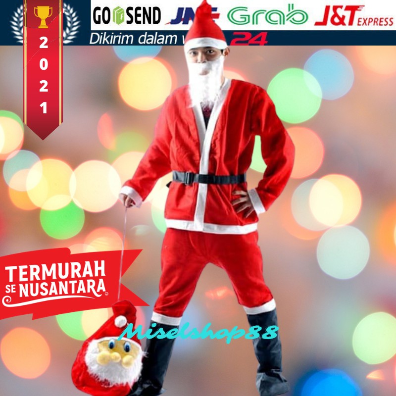 Jual Kostum Sinterklas Santa Claus Dewasa Topi Jenggot Sabuk Atasan Bawahan Shopee Indonesia 6537