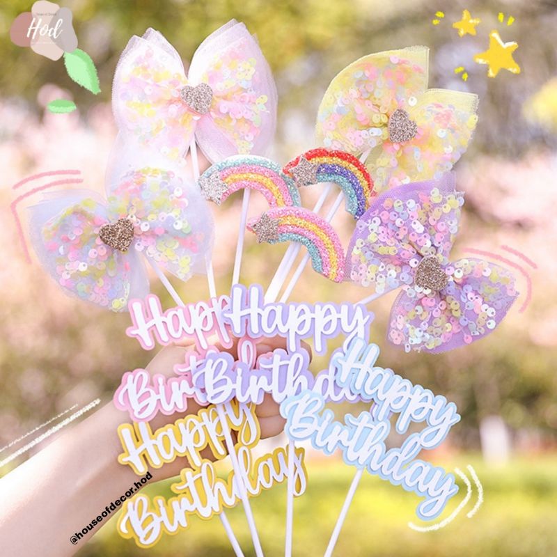 Jual Topper Happy Birthday Rainbow Ribbon Blink Kain Karton Hiasan Kue ...