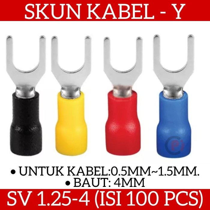 Jual Isi 100 Pcs Skun Y Untuk Kabel 1.5mm Terminal Tipe SV 1.25 - 4 ...