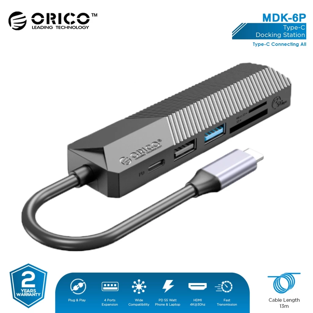 ORICO 6 in 1 Type-C Hub USB 3.0 USB 2.0 SD TF HDMI - MDK-6P
