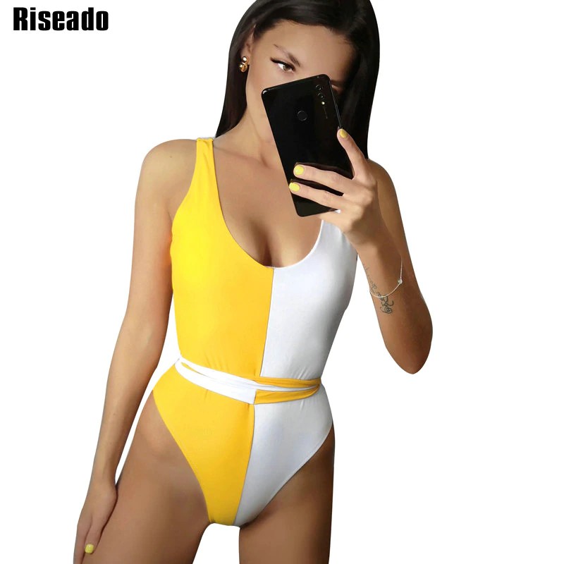 Jual Import Riseado One Piece Swimsuit 2019 Patchwork Swimwear Women