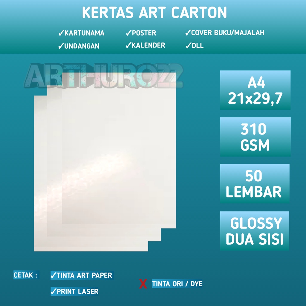 Jual Kertas art carton art paper 310 gsm A4 isi 50 lembar/Art karton