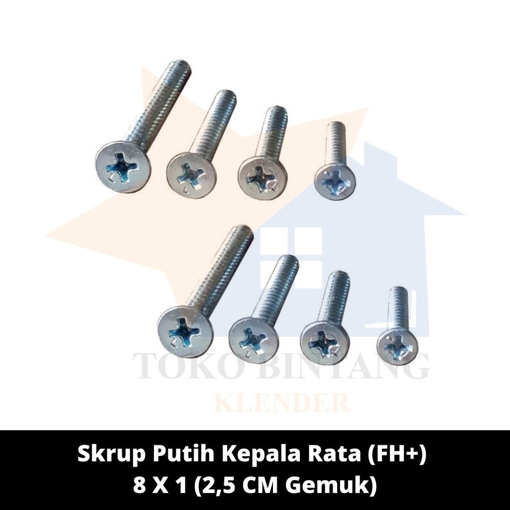 Jual Skrup Putih Kepala Rata (FH+) 8 X 1 (2,5 CM Gemuk) (dus @1000pcs ...