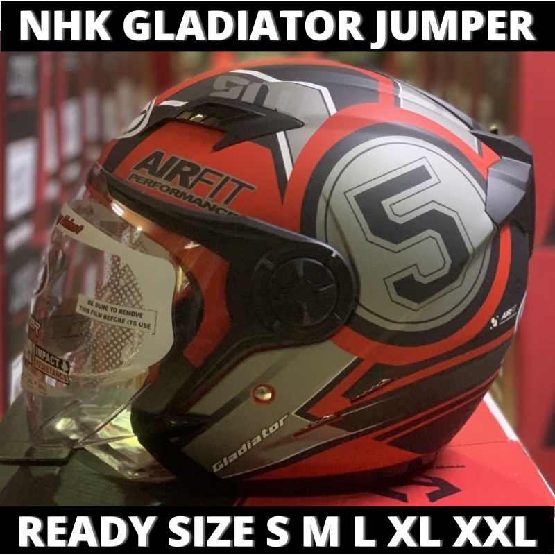 Jual Helm NHK Gladiator Jumper Red Silver Doff Double Visor Half Face ...
