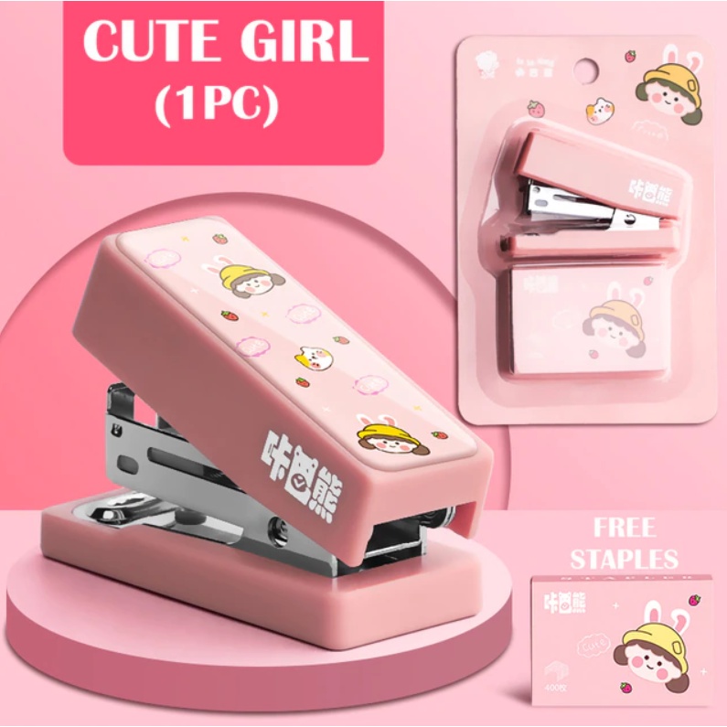 Jual Stapler Mini Model Lucu Model Kartun / Simple Free 1 Box Staples