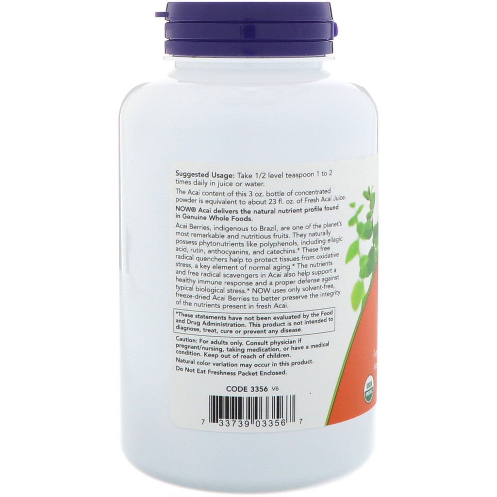Jual Now Foods, Certified Organic Acai Powder, 3 oz (85 g) PRE ORDER ...