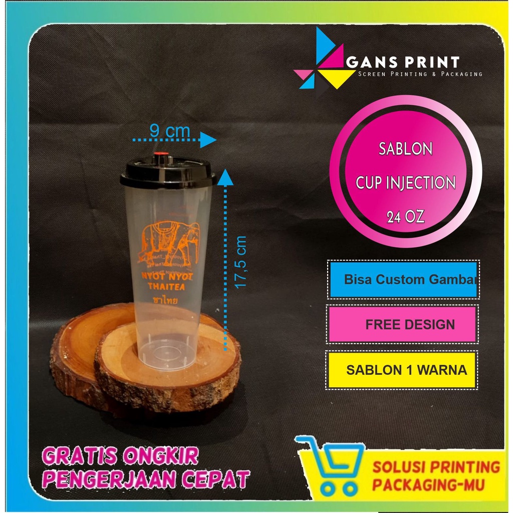 Jual SABLON CUP PP INJECTION 24 OZ + TUTUP HITAM + STOPPER BISA CETAK ...