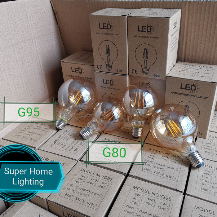 Lampu Bohlam LED Filamen Edison Vintage G80/ G95 4Watt Fiting E27