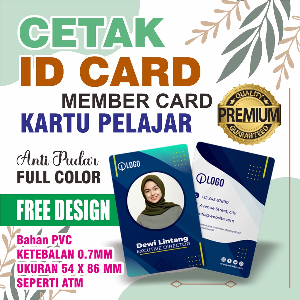 Jual Cetak Id Card Pvc Premium Kartu Member Kartu Anggota Pelajar Bisa