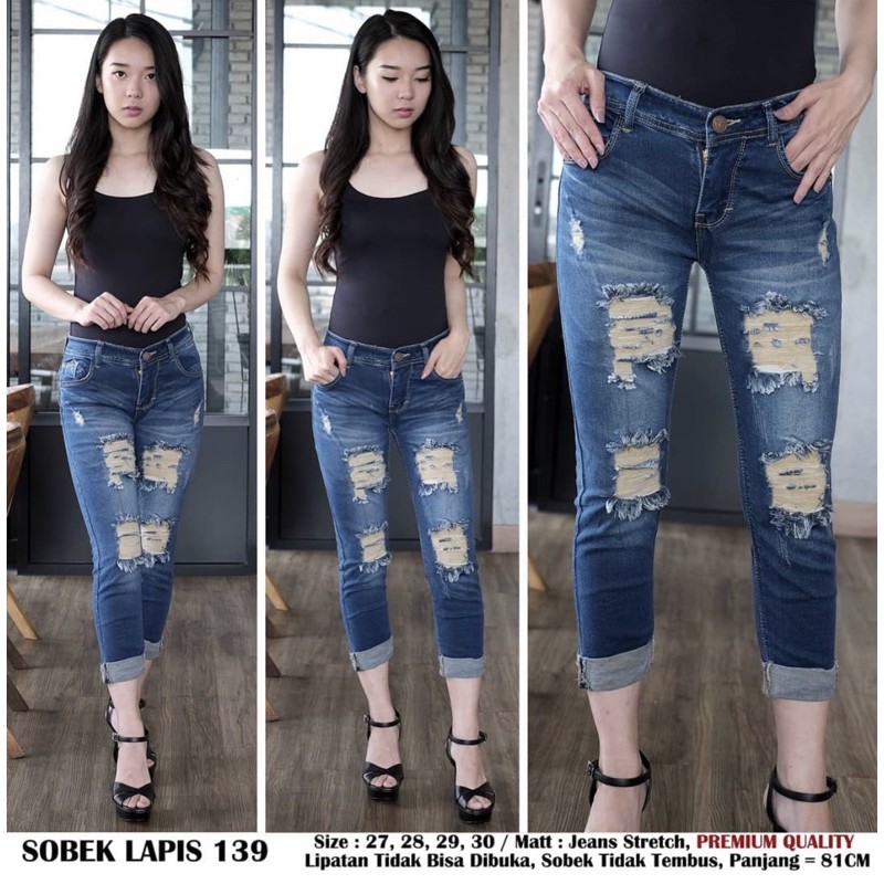 Jual Celana jeans cewek model sobek celana jeans wanita korea belah
