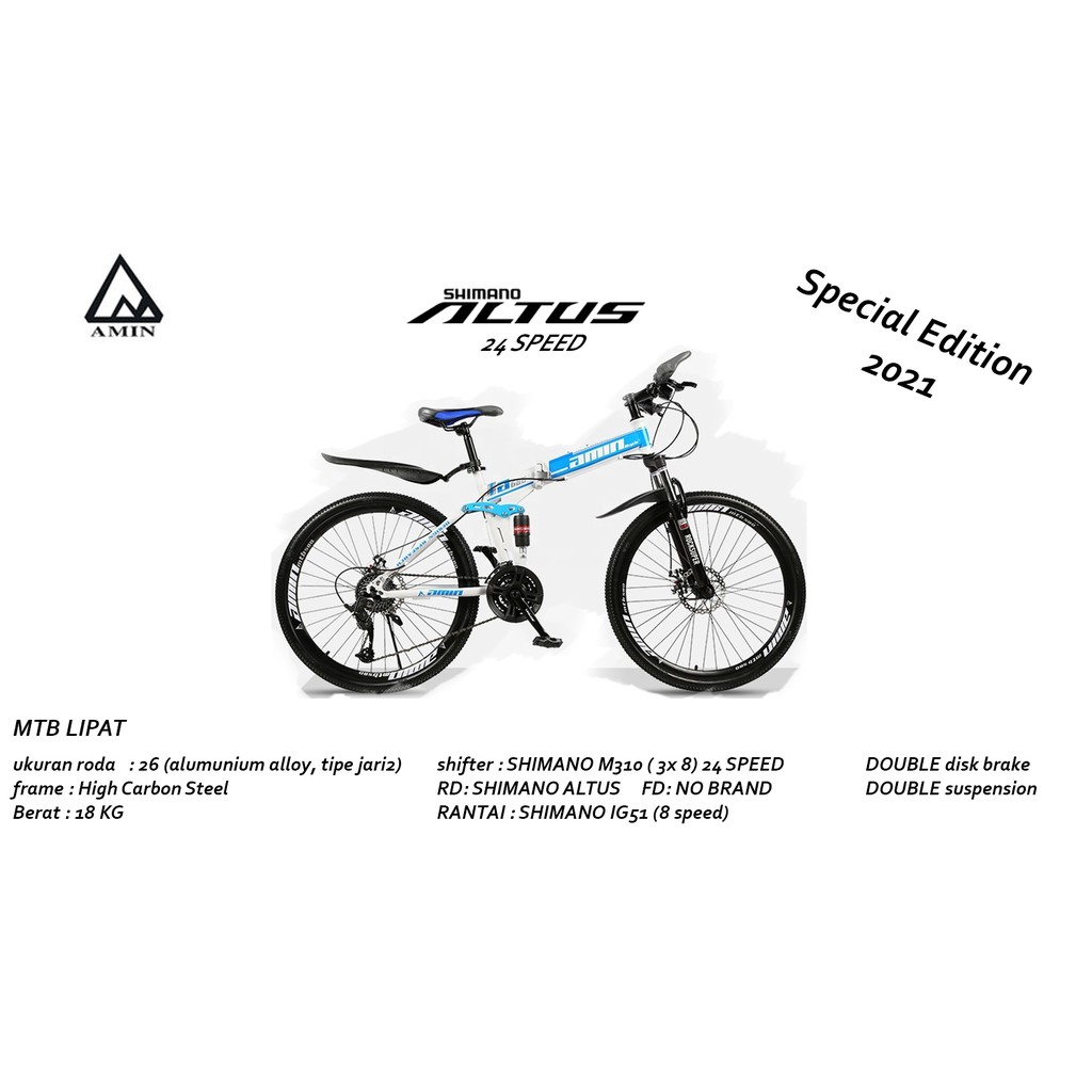 Jual SEPEDA GUNUNG / MTB LIPAT AMIN BIRU-PUTIH 24 SPEED SHIMANO ALTUS ...