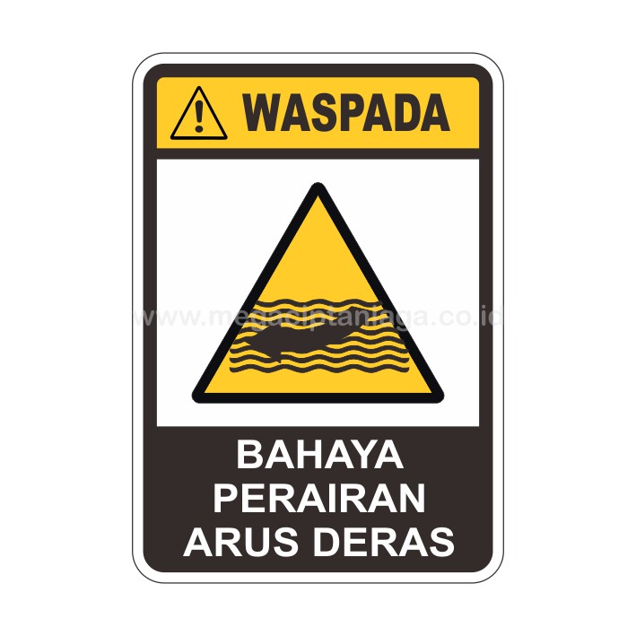 Jual Safety Sign Rambu K3 Waspada Bahaya Peraiaran Arus Deras 35 X 50 Cm Plat Allumunium