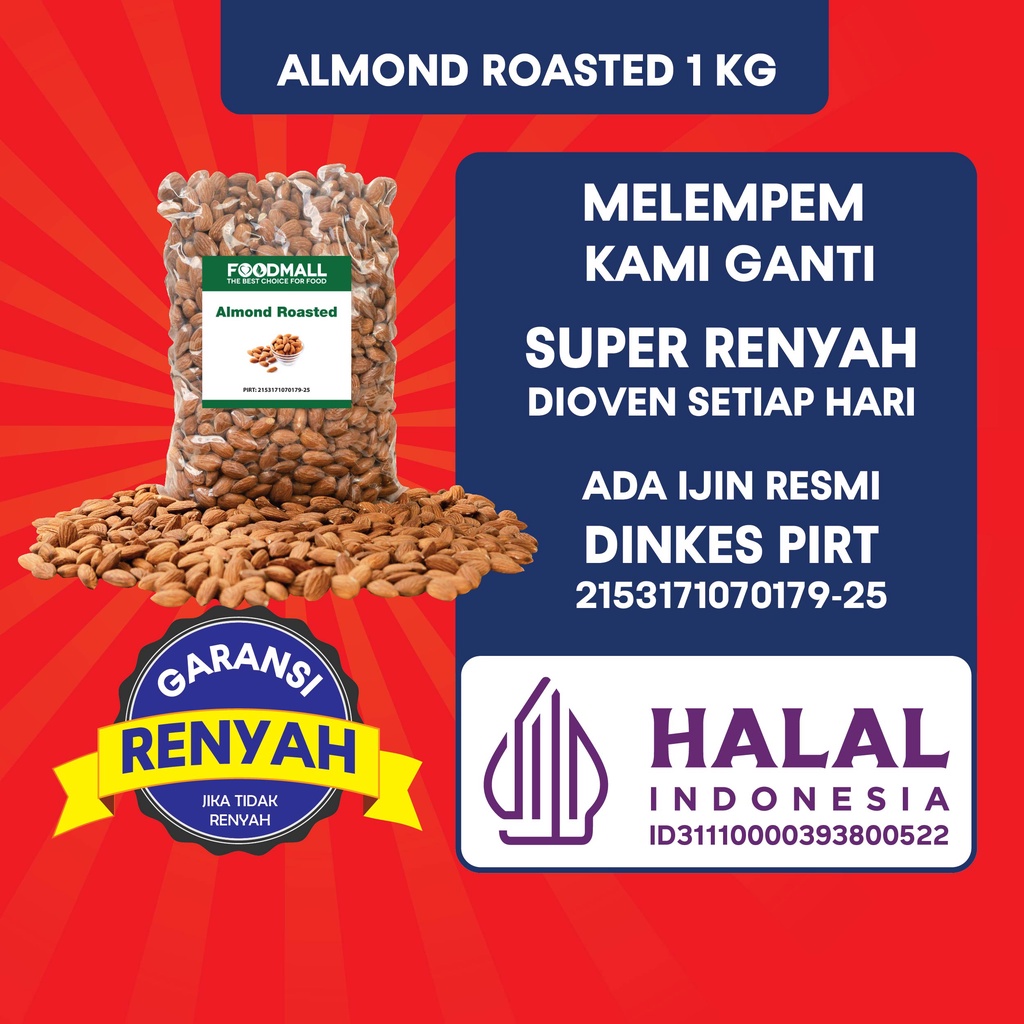 Jual Almond Roasted / Kacang Almond Panggang 1 kg Cemilan Sehat