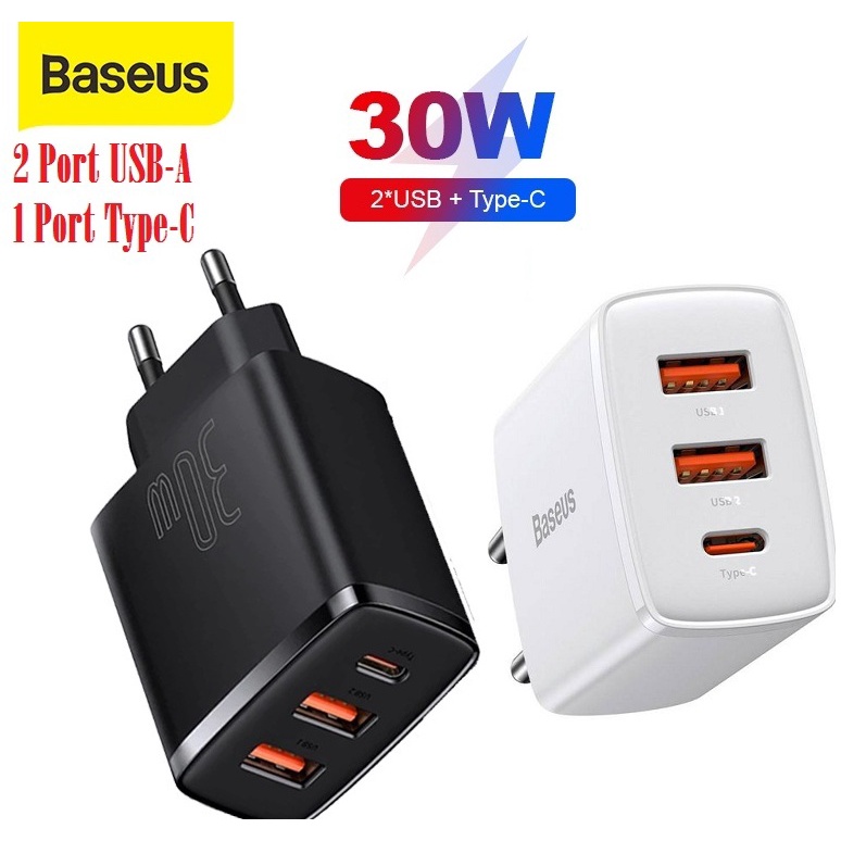 Jual Baseus Kepala Charger 30W Type C Dan Dua USB Fast Charging Adapter ...