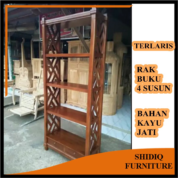 Jual RAK BUKU KAYU JATI RAK BUKU KAYU 4 SUSUN MODEL RAK BUKU KAYU ...