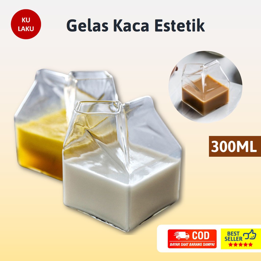 Jual Gelas Susu Kaca Estetik Unik Lucu Bentuk Kotak Transparan Design Milk Box 300ml Shopee 2191
