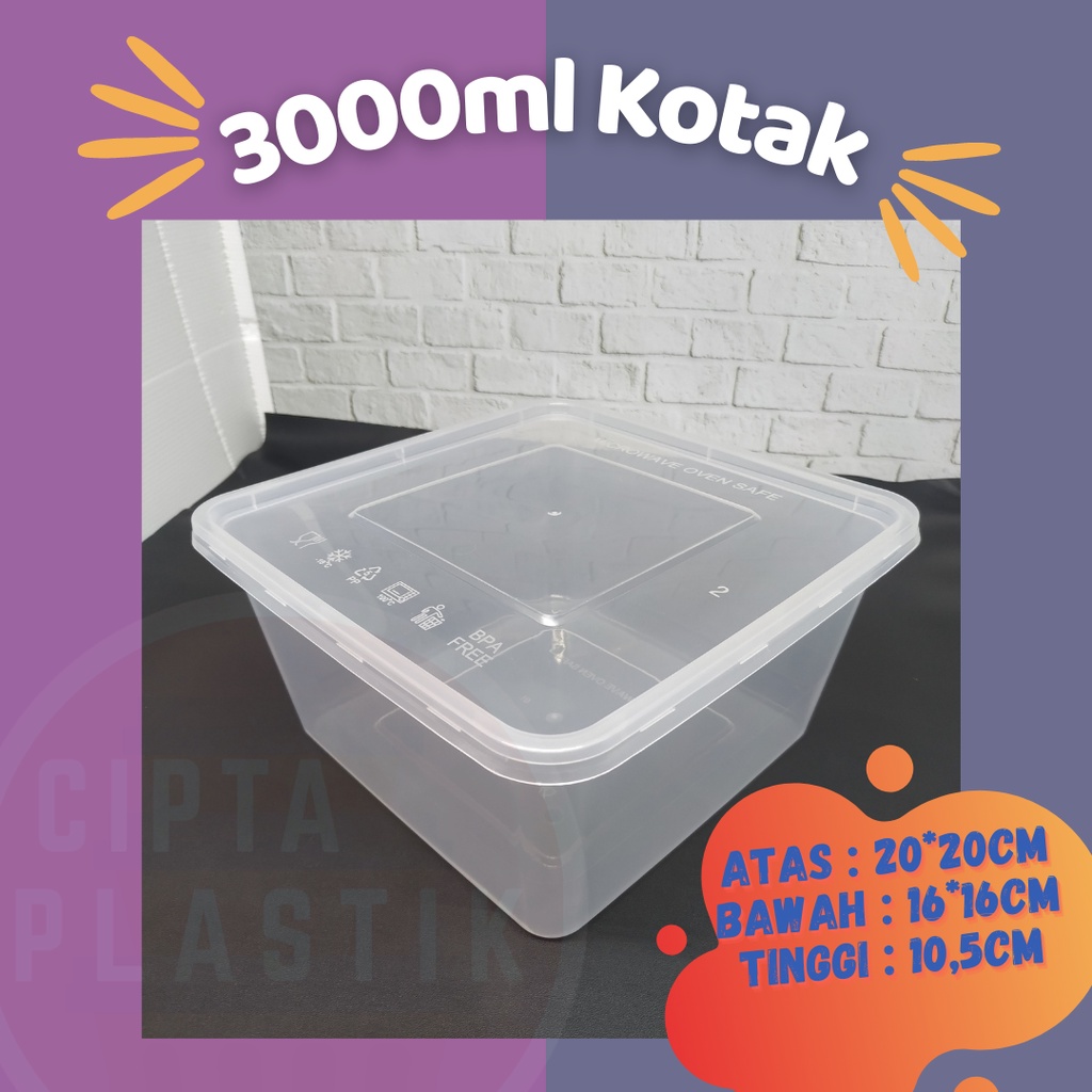 Jual Thinwall 3000 Ml Persegi Kotak Makan Plastik Food Container Square