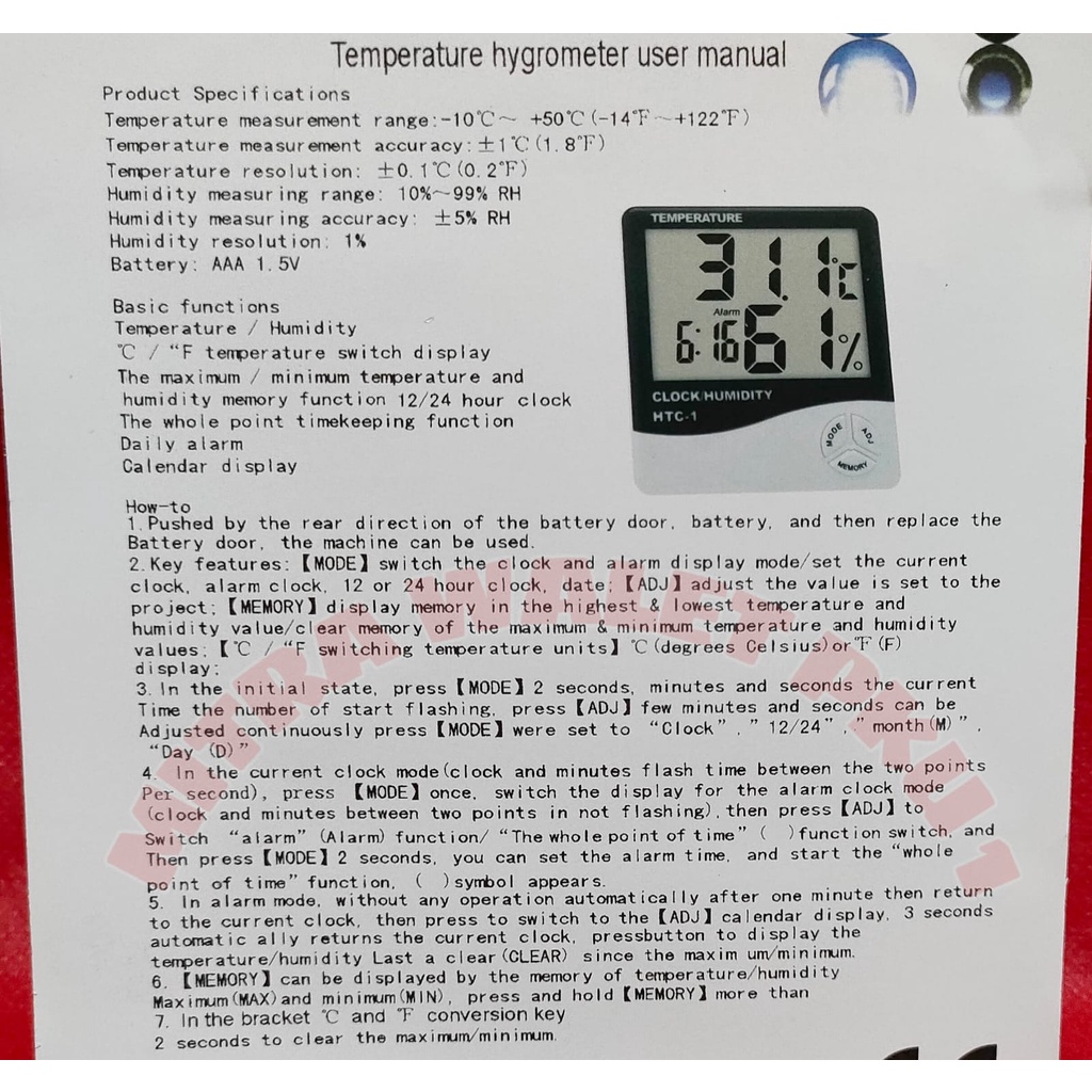 Jual HTC-1 PENGUKUR SUHU RUANGAN FOR TEMPERATURE & HUMADITY METER ...