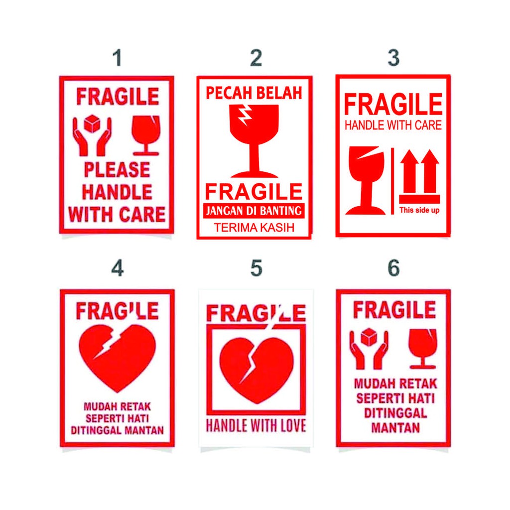 Jual Stiker Fragile 4 cm x 6 cm 200pcs Bahan Sticker Chromo Tahan Air ...