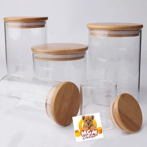 Jual Kedap Toples Kaca Tutup Kayu Kedap Borosilicate Glass Ter Ml Ready Shopee Indonesia