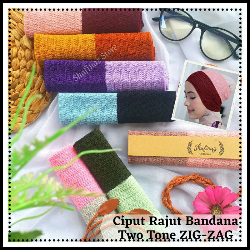 Jual SHAF Ciput Bandana Rajut 2 Warna Two Tone Motif Zig-zag Inner ...