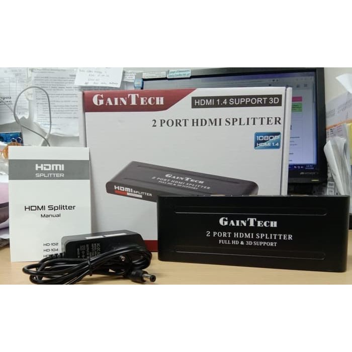 Jual Hdmi Splitter 1 2 Port Gaintech Full Hd And 3d Support Shopee Indonesia