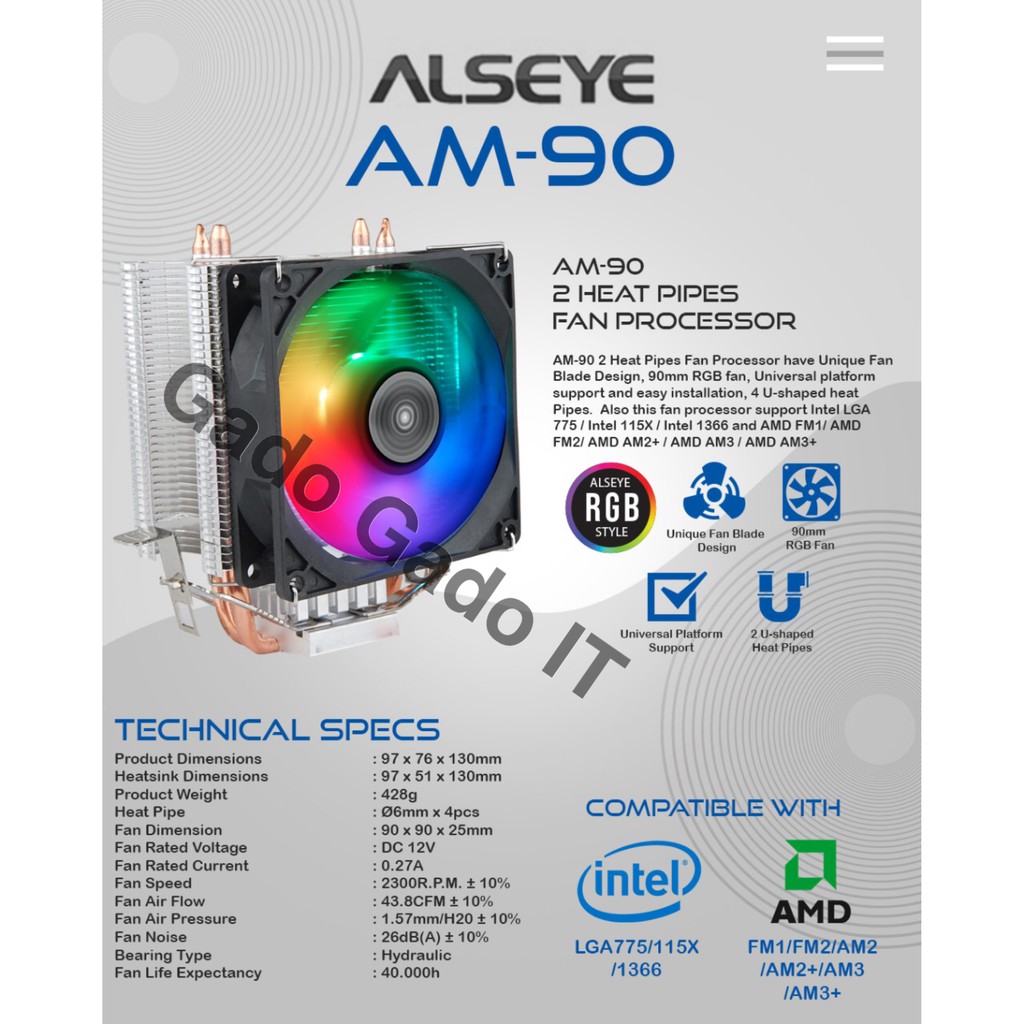 Jual Kipas Heatsink Fan Processor ALSEYE AM-90 TOWER CPU COOLER RGB ...