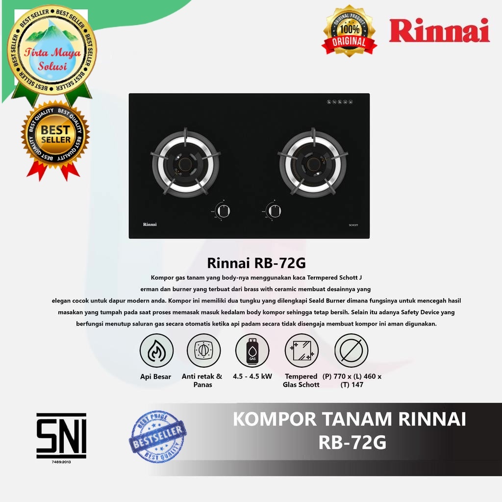 Jual Built-in Gas Hob Rinnai Kompor Tanam 2 Tungku Rinnai RB 72 G Gas ...