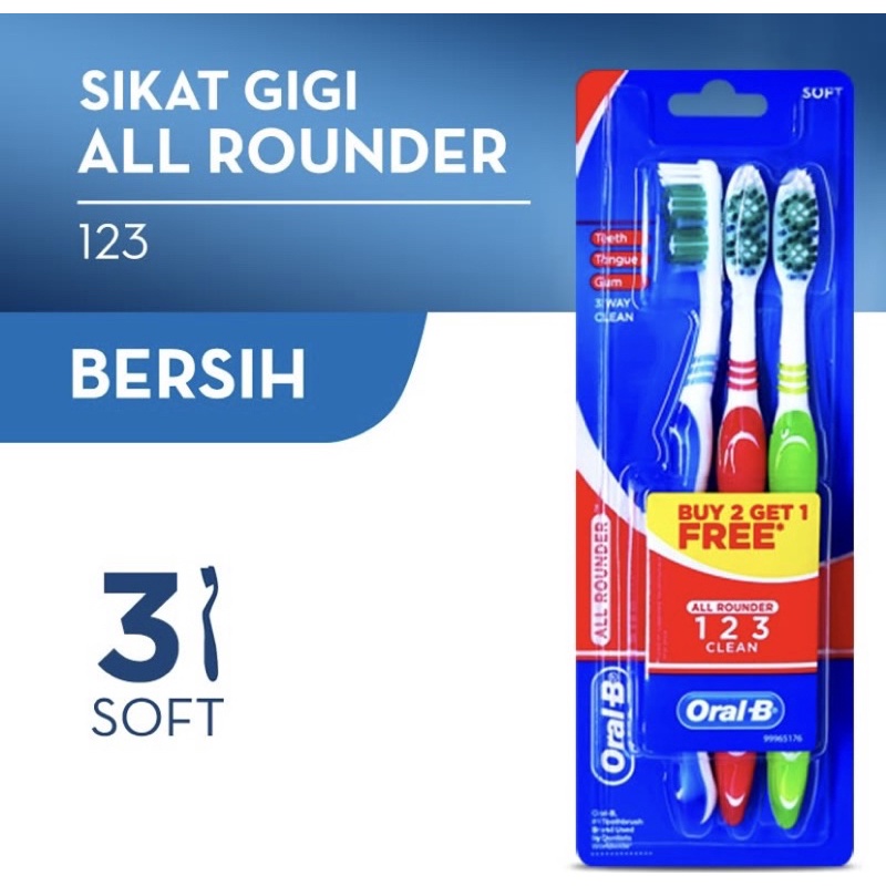 Jual ORAL-B Sikat Gigi All Rounder 123 - 3 Pcs - Soft | Shopee Indonesia