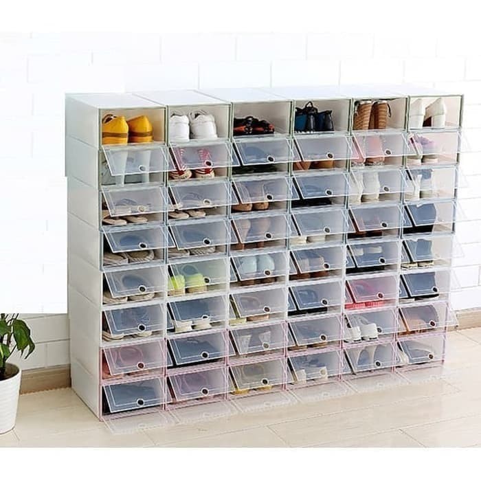 Jual Kotak Sepatu LACI Frame Plastik Flip Buka Depan Shoes Box Pria ...