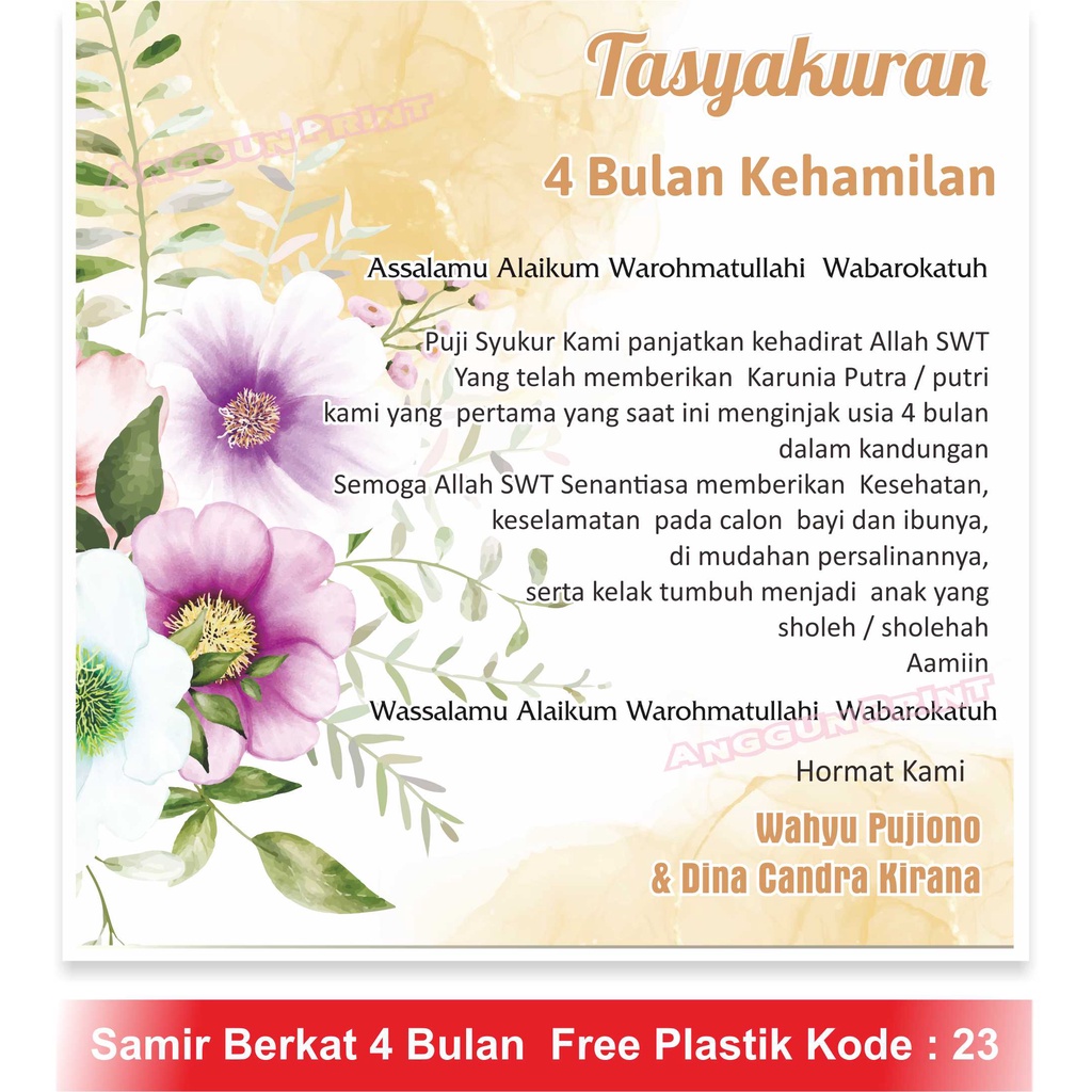 Jual Kartu Ucapan Kehamilan 4 Bulanan- Mapati - Bulanan / Mitoni murah ...