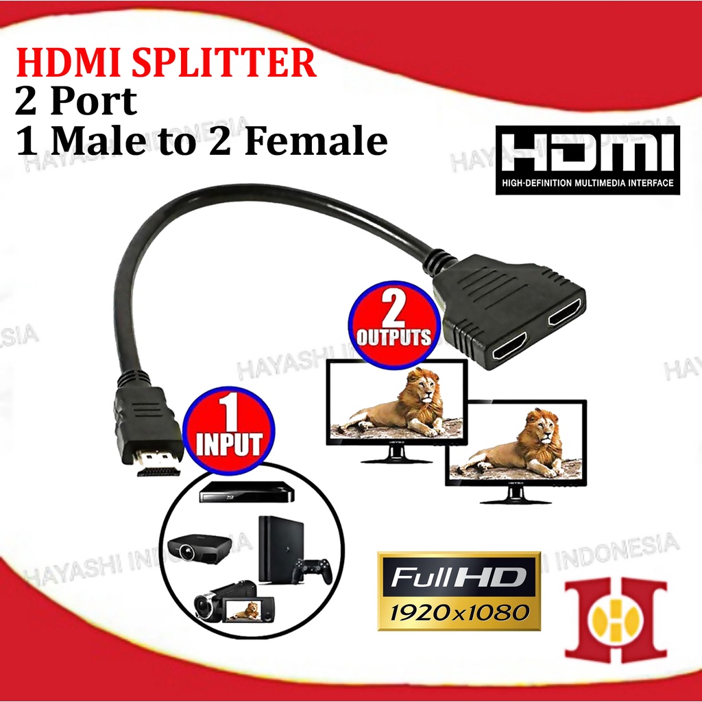 Jual Kabel Cable HDMI Splitter 1 Input Male to 2 Output Female FULL HD ...
