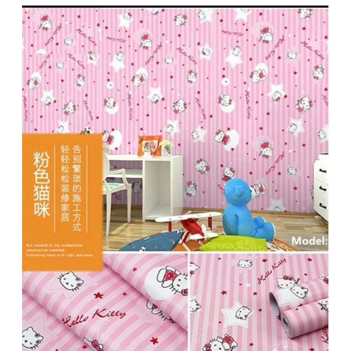 Jual Hello Kitty Garis Wallpaper Dinding Stiker Kartun Dekorasi Kamar