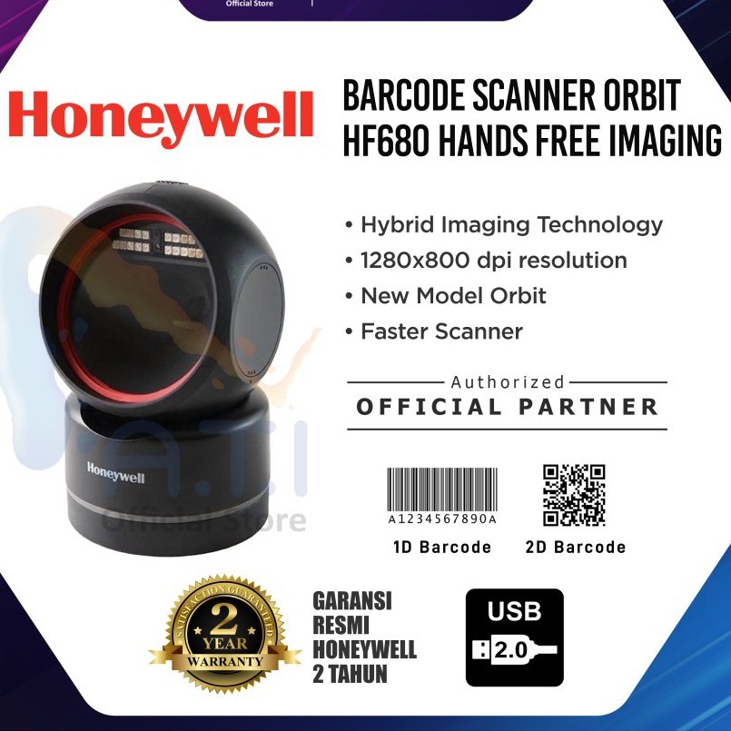 Jual SCANNER BARCODE HONEYWELL HF680 - HF 680 FREE HAND IMAGING 2D ...